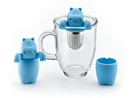 Tea Strainer "Andrew", stainless steel with silicon lid and bowl, H. approx. 3.5 inches